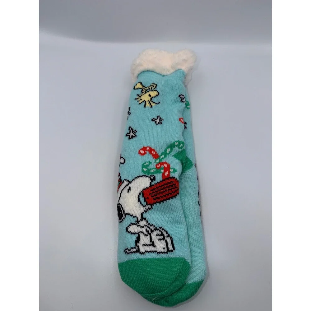 Peanuts Snoopy‎ Sherpa Lined Slipper Socks Light Blue Christmas Non-Slip NWT OS